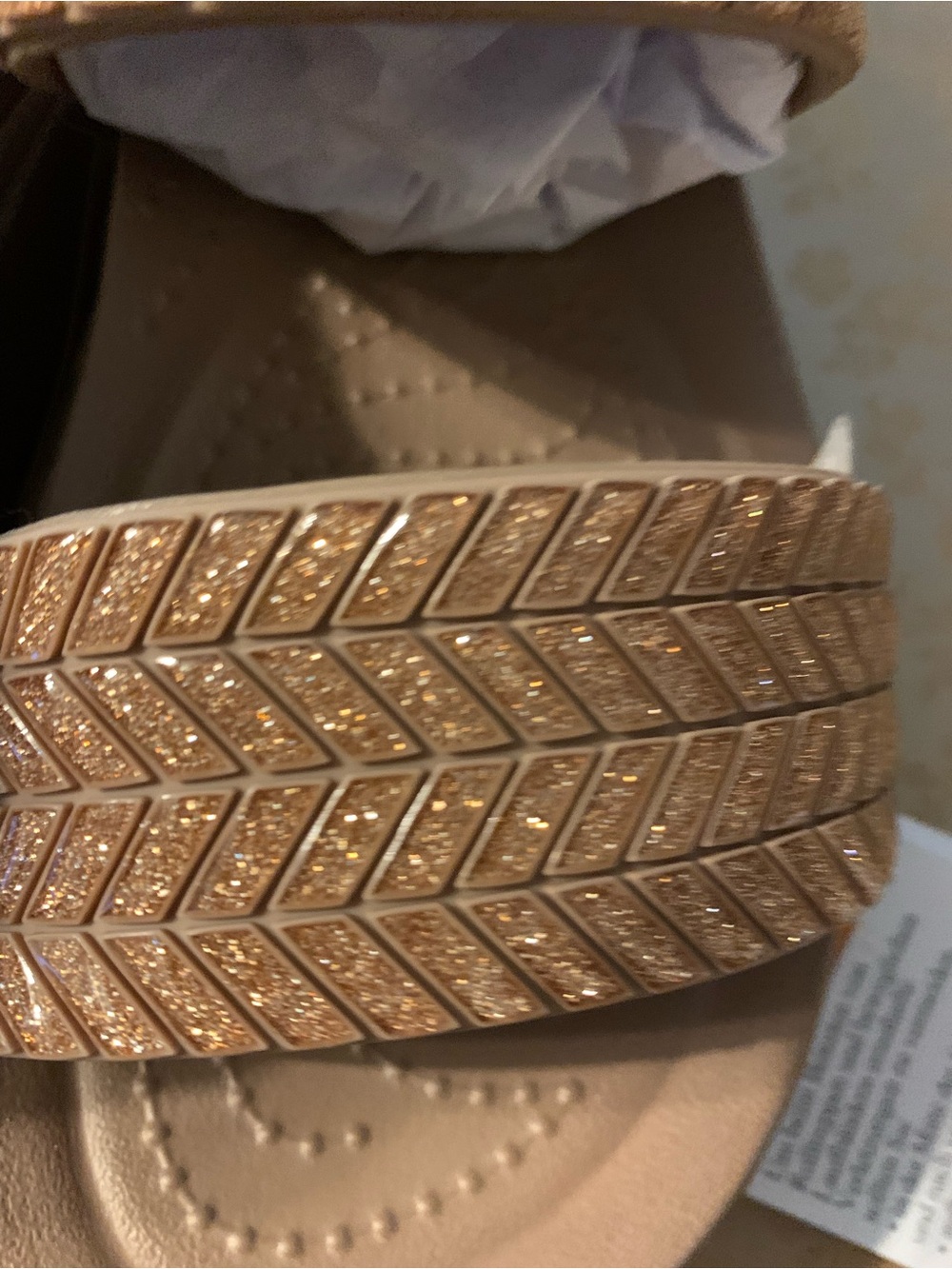 CROCS Brooklyn Wedge Tan Glitter Two-Strap Slide Sandals Size 8 - Picture 10 of 13